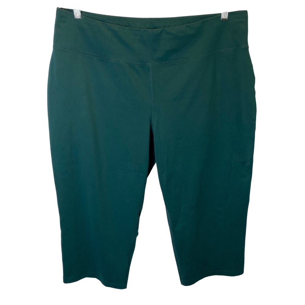 Lands' End Capri Leggings Women 2X Green Activewear High Rise Stretch Yoga Pants